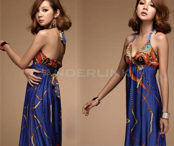 Women Lady Bohemian Hawaiian Deep V-neck Beach Long Maxi Dress Sundress Skirt
