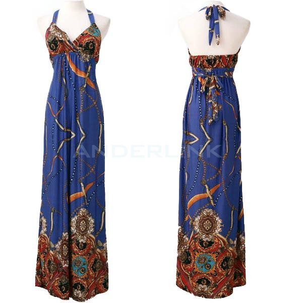 Women Lady Bohemian Hawaiian Deep V-neck Beach Long Maxi Dress Sundress Skirt
