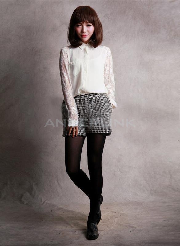 unknown New Fashion Korean Women's Girl Long Sleeve Shirt Chiffon Lace Splicing Tops White/Black