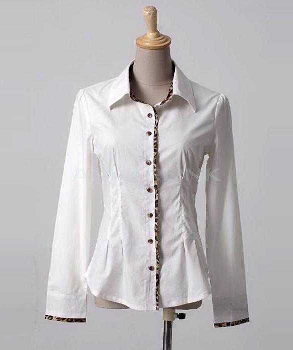 Women Career Leopard Long Sleeve Slim OL Cotton Shirt Blouse Tops