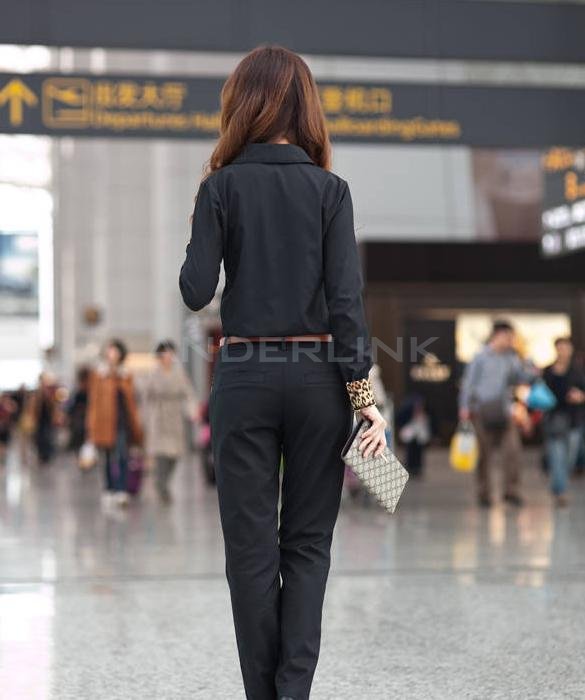 Women Career Leopard Long Sleeve Slim OL Cotton Shirt Blouse Tops