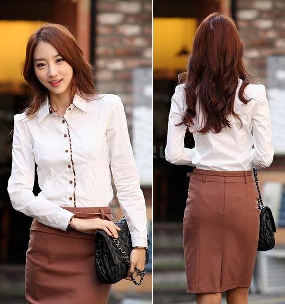 Women Career Leopard Long Sleeve Slim OL Cotton Shirt Blouse Tops