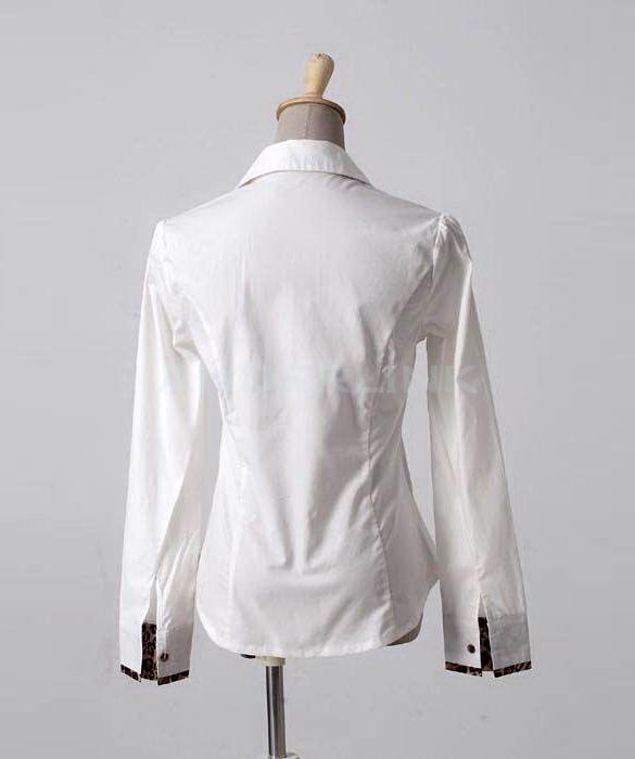 Women Career Leopard Long Sleeve Slim OL Cotton Shirt Blouse Tops