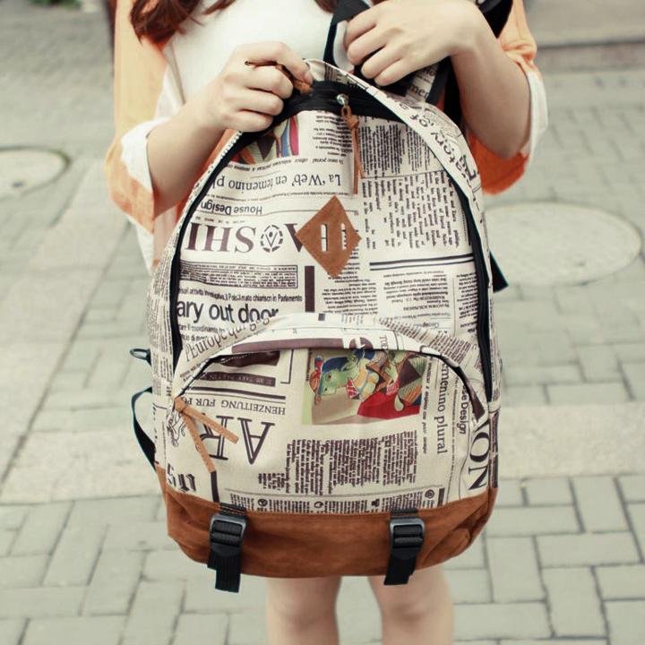 unknown New Fashion Unisex Newspaper Design Print Backpack Schoolbag Shoulder Bag