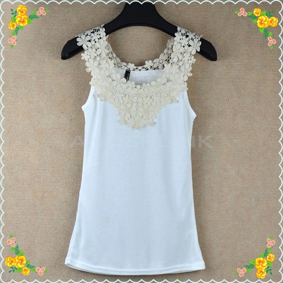 unknown Hot Korean Women's Casual Hollow Out Lace Splicing Tank Top Mini Vest New ItS7