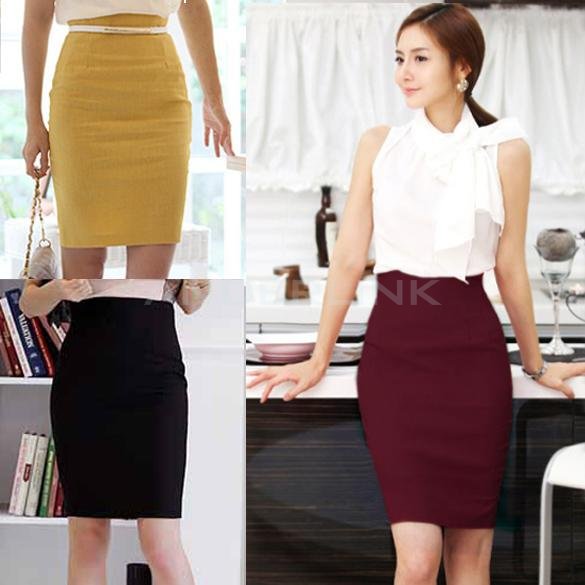 Office Lady Women's High Waist Pencil Skirt Slim Bag Hip Knee-length