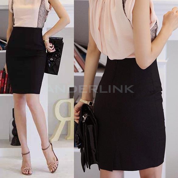 Office Lady Women's High Waist Pencil Skirt Slim Bag Hip Knee-length