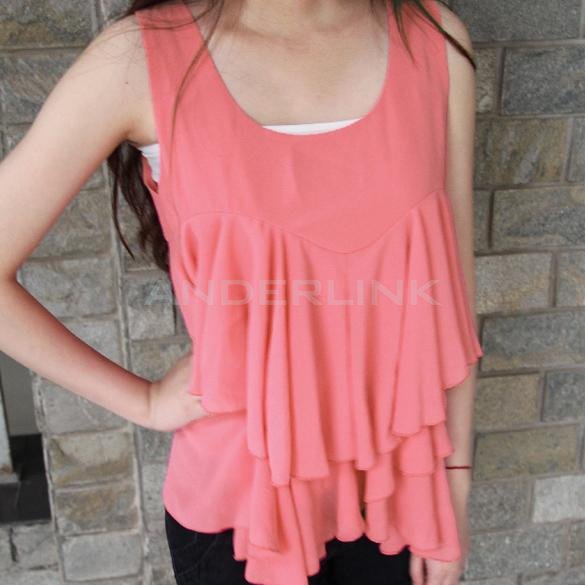 unknown Fashion Women Candy Color Front Ruffles Chiffon Sleeveless Vest Top Irregular Cool