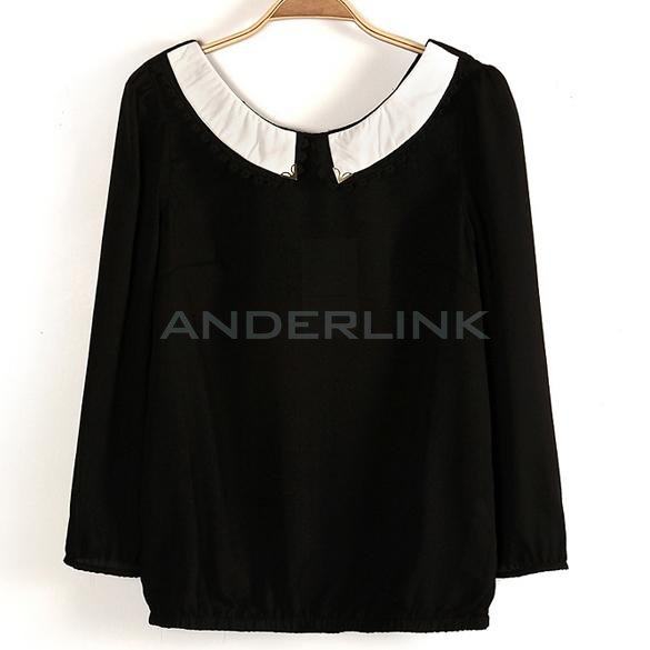 unknown New Sweet Women's Girl Doll Collar Long Sleeve Bowknot Chiffon Shirt Blouse 3 Colors