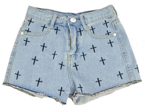 unknown New Fashion Women's The Cross Pattern Jeans Shorts Denim Cut Off Hot Pants Casual