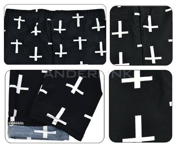 New Personality Women Ladies Black Cross Print Full Length Skinny Leggings Pants
