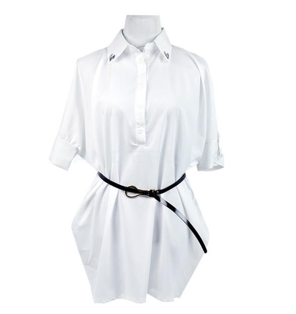 unknown Women Rhinestone Embellished Turndown Collar Off Shoulder Sleeve Long Shirt Top Blouse