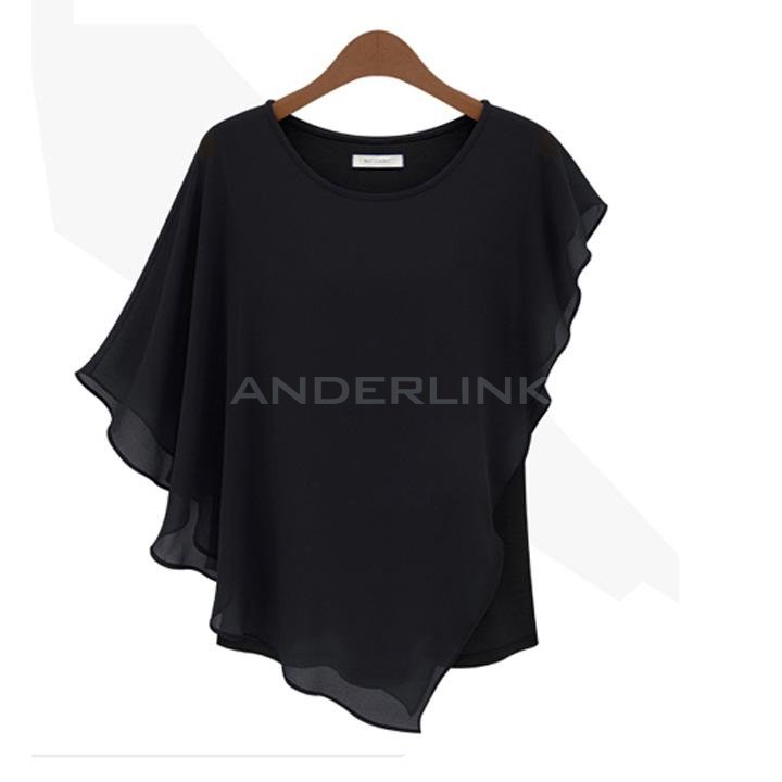 unknown 2014 New Europe Women's Fashion Round Neck Bat Sleeve Chiffon Shirt Tops Blouse Free Ship