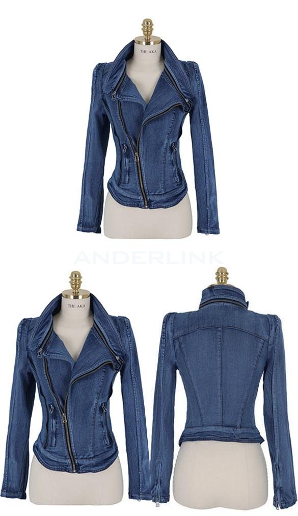 Women's Stylish Punk Lapel Zipper Denim Jean Coat Jacket Slim Outerwear Hot Sale