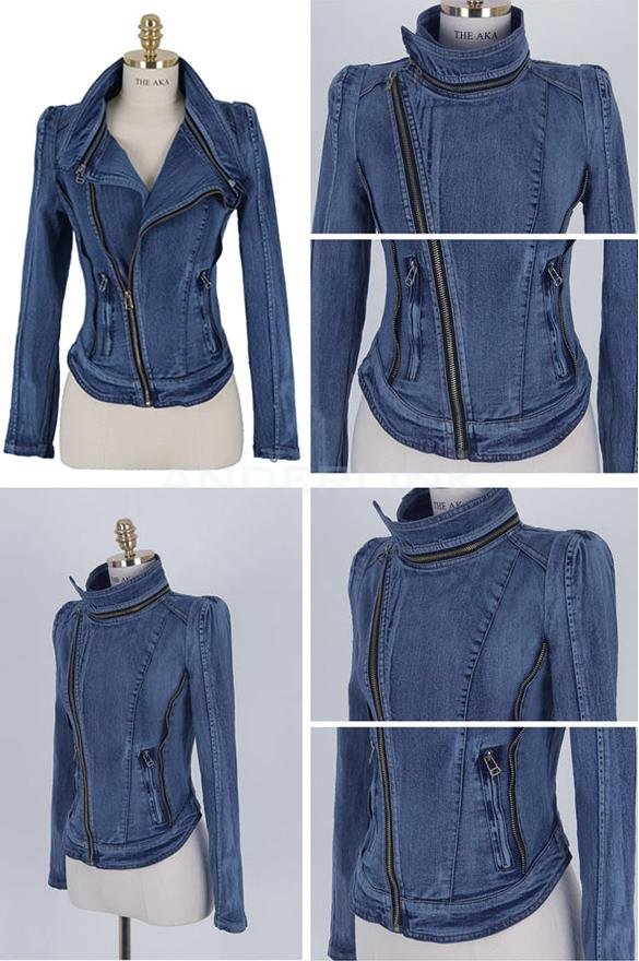 Women's Stylish Punk Lapel Zipper Denim Jean Coat Jacket Slim Outerwear Hot Sale