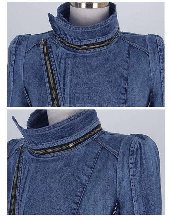 Women's Stylish Punk Lapel Zipper Denim Jean Coat Jacket Slim Outerwear Hot Sale