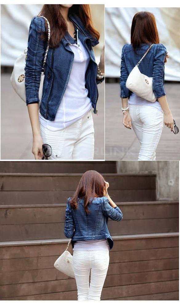 Women's Stylish Punk Lapel Zipper Denim Jean Coat Jacket Slim Outerwear Hot Sale