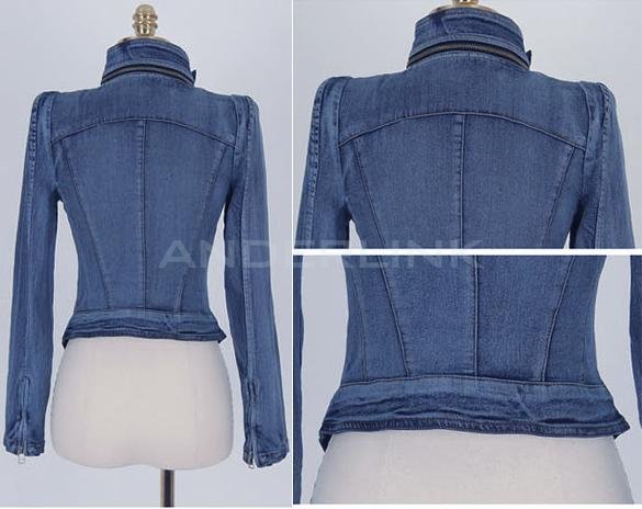 Women's Stylish Punk Lapel Zipper Denim Jean Coat Jacket Slim Outerwear Hot Sale