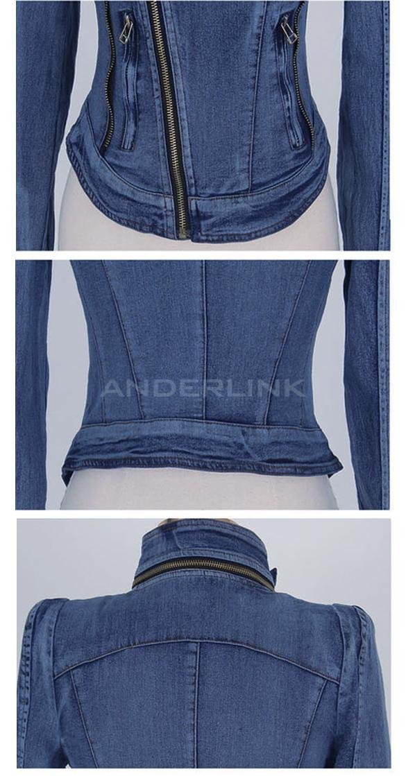 Women's Stylish Punk Lapel Zipper Denim Jean Coat Jacket Slim Outerwear Hot Sale