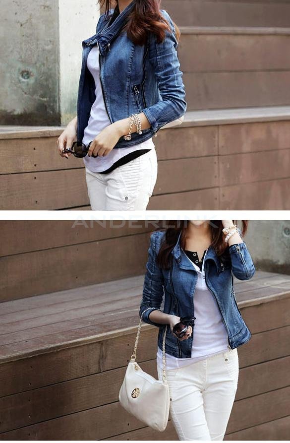 Women's Stylish Punk Lapel Zipper Denim Jean Coat Jacket Slim Outerwear Hot Sale