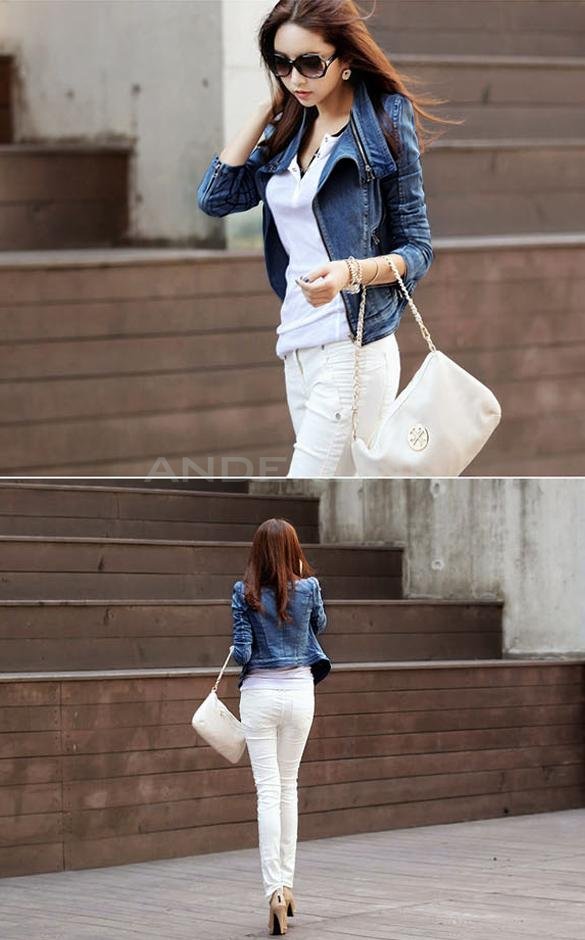 Women's Stylish Punk Lapel Zipper Denim Jean Coat Jacket Slim Outerwear Hot Sale