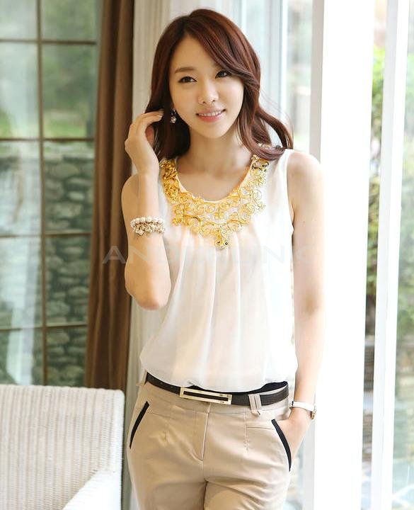 unknown New Women's Stylish Round Collar Sleeveless Chiffon T-Shirt Tops 2 Colors 4 Sizes