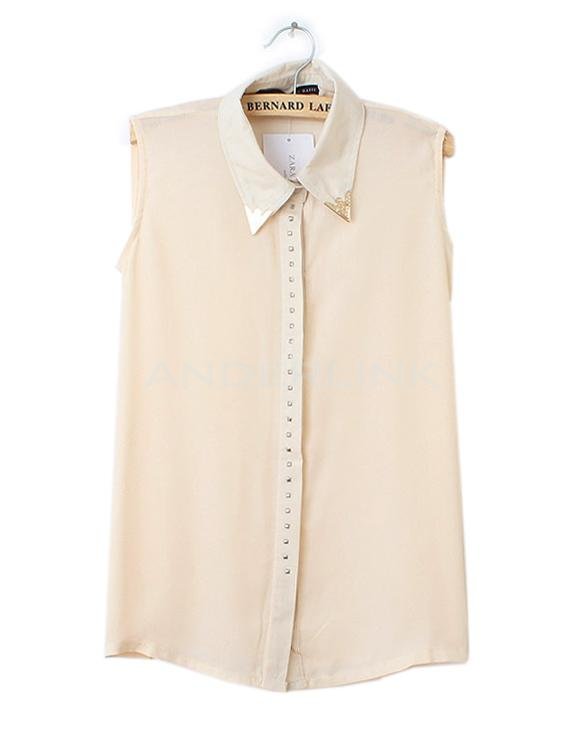 unknown Women Vintage Casual OL Rivet Lapel Vest Stud Button Chiffon Tops Blouse Shirt