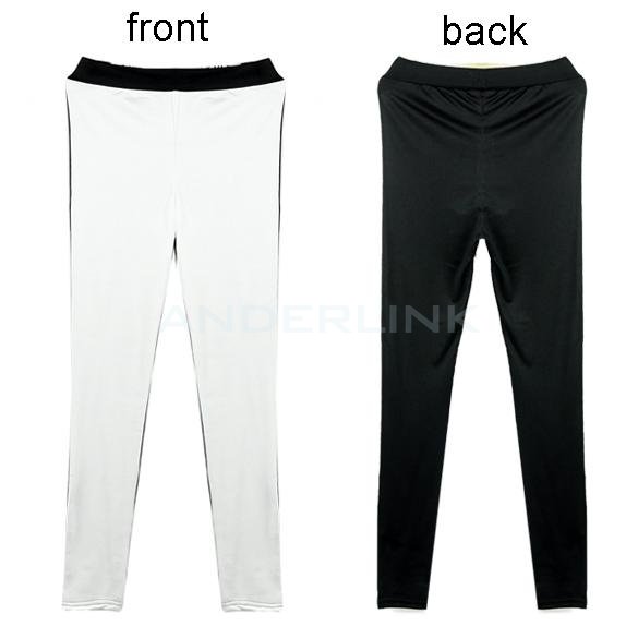 unknown Europe Style Fashion Sexy Black and white Mixed Splicing Leggings Pants Trousers Tights