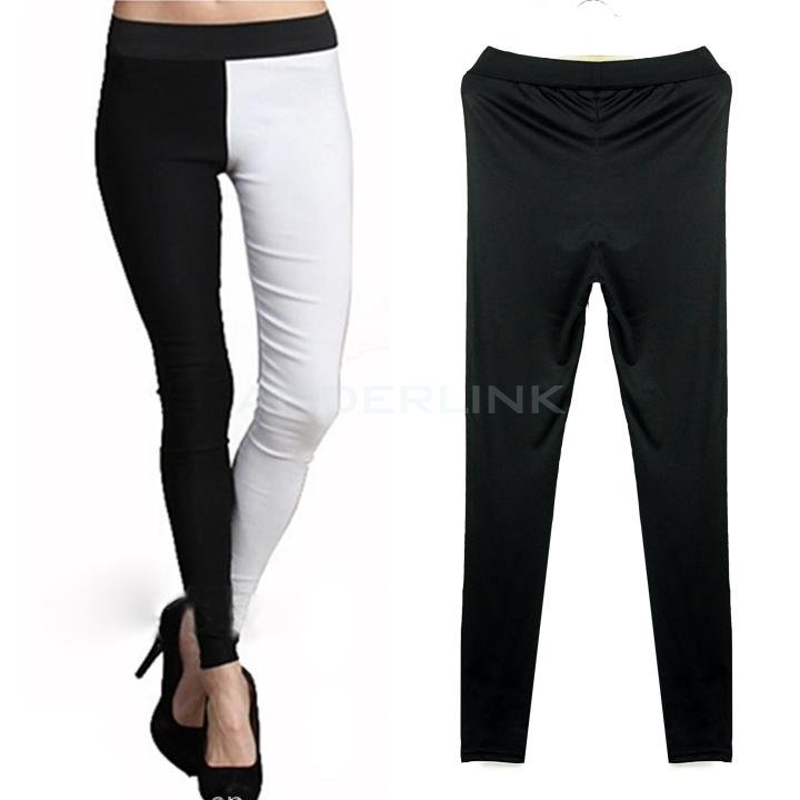 unknown Europe Style Fashion Sexy Black and white Mixed Splicing Leggings Pants Trousers Tights