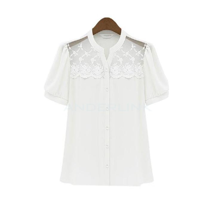 unknown New Women's Chiffon Blouse Europe Style Round Collar Short Sleeve Blouse