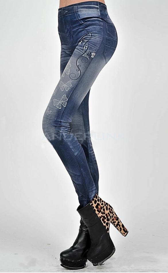 unknown Women Elastic Butterfly Printing Imitation Jeans Leggings Pencil Pants Stretch Skinny Tights
