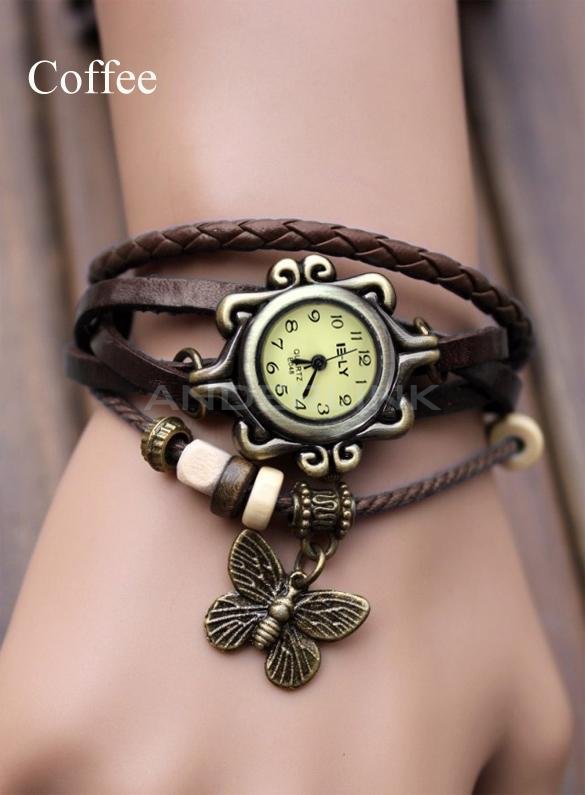 New Women's Fashion Quartz Butterfly Weave Wrap Synthetic Leather Bracelet Wrist Watch 5 Colors