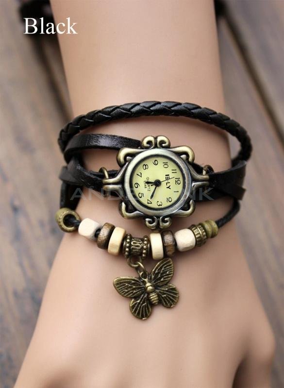 New Women's Fashion Quartz Butterfly Weave Wrap Synthetic Leather Bracelet Wrist Watch 5 Colors