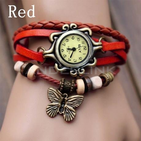 New Women's Fashion Quartz Butterfly Weave Wrap Synthetic Leather Bracelet Wrist Watch 5 Colors