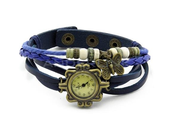 New Women's Fashion Quartz Butterfly Weave Wrap Synthetic Leather Bracelet Wrist Watch 5 Colors