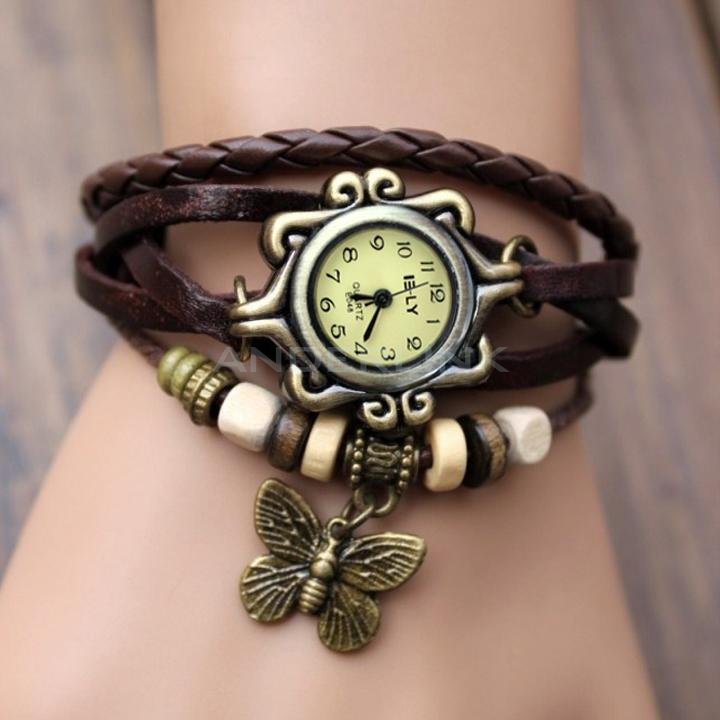 unknown New Women's Fashion Quartz Butterfly Weave Wrap Synthetic Leather Bracelet Wrist Watch 5 Colors