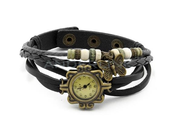unknown New Women's Fashion Quartz Butterfly Weave Wrap Synthetic Leather Bracelet Wrist Watch 5 Colors