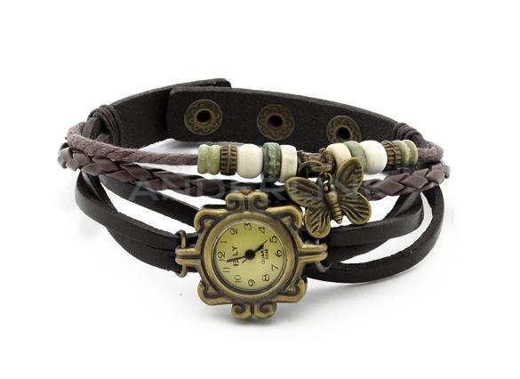 New Women's Fashion Quartz Butterfly Weave Wrap Synthetic Leather Bracelet Wrist Watch 5 Colors