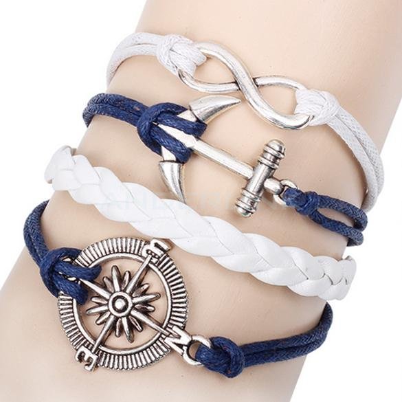 unknown Fashion Infinity Alloy Anchor Rudder Leather Friendship Love Couple Charm Bracelet