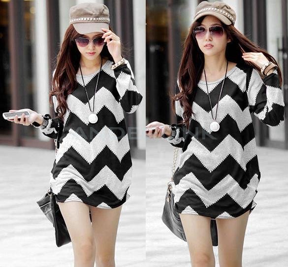 unknown Women Stripes Crewneck Long Sleeve Casual Loose Sweater Knitted Blouse Tops L XL
