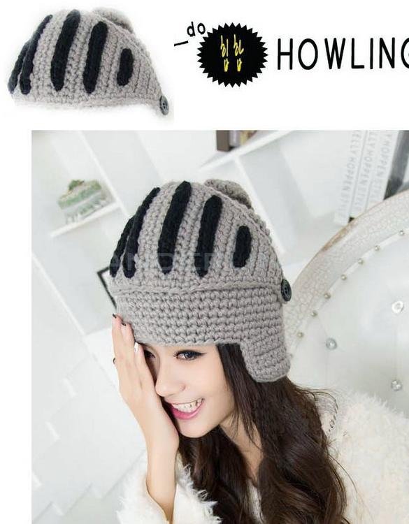 Women Men Boy Buttons Crochet Knit Black Ski Beanie Wool Roman Knight Hat Mask Cap Warm Headwear