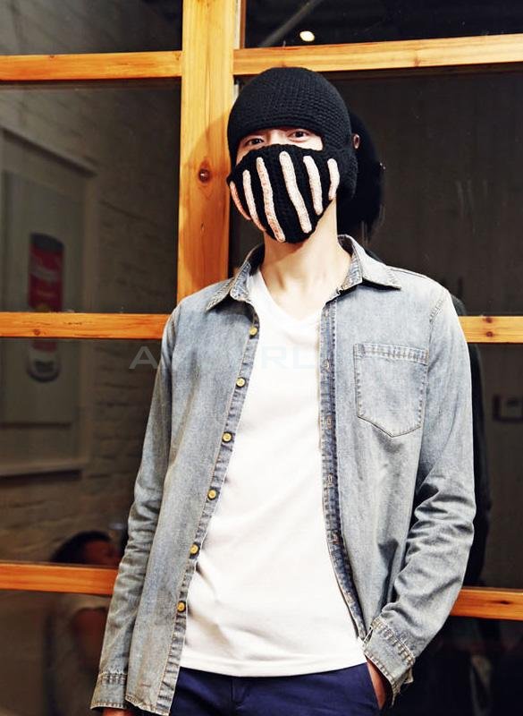 Women Men Boy Buttons Crochet Knit Black Ski Beanie Wool Roman Knight Hat Mask Cap Warm Headwear