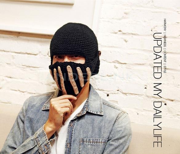 Women Men Boy Buttons Crochet Knit Black Ski Beanie Wool Roman Knight Hat Mask Cap Warm Headwear