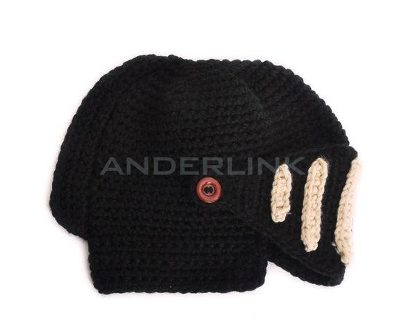 Women Men Boy Buttons Crochet Knit Black Ski Beanie Wool Roman Knight Hat Mask Cap Warm Headwear