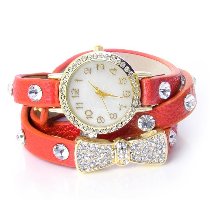 unknown New Fashion Wrap Around Bracelet Watch Bowknot Crystal Synthetic Leather Chain Women's Quartz Wrist Watches