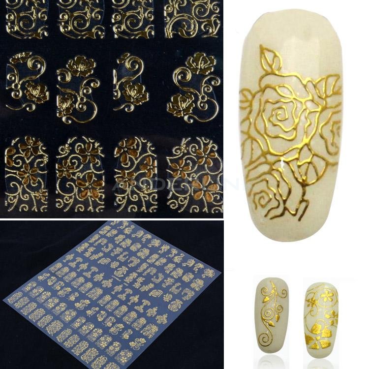 unknown 108 one sheet Golden 3D Flower Nail Art Stickers Decals Decorations Hot stamping