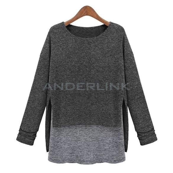 unknown Women's Fashion Loose False Two Piece Long Sleeve T-Shirt Top Blouse