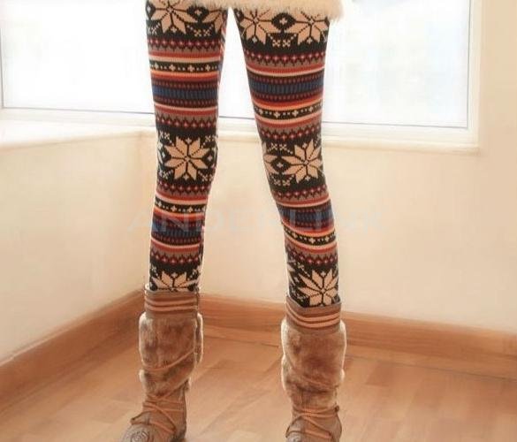 unknown Knitted Colorful Crystal Pattern Leggings Tights Pants