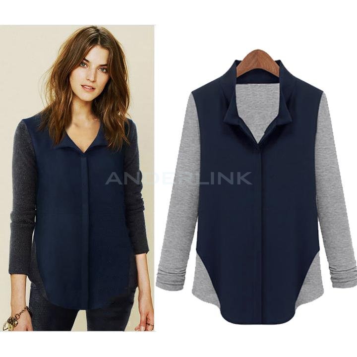 unknown Autumn and Winter New Fashion Women Cashmere Chiffon Patchwork Long Sleeve Tops and Blouses Lady Shirts M L XL XXL