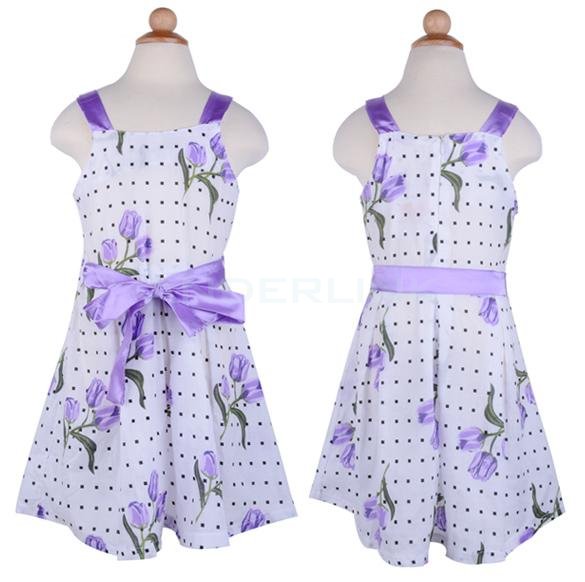 Baby Girl's Kids Dresses Floral Princess Clothing With Ribbon Bow Elegant Children Dress